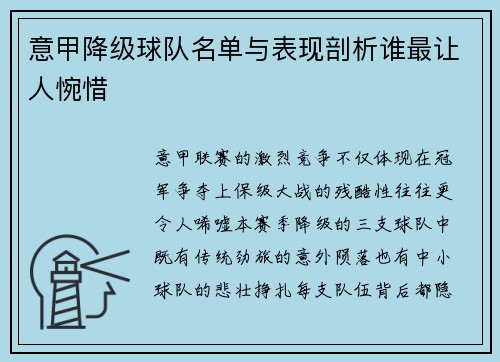 意甲降级球队名单与表现剖析谁最让人惋惜